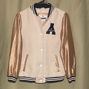 Abercrombie & Fitch Kids Varsity Jacket Rose Gold/Off White/Cream Size 13/14